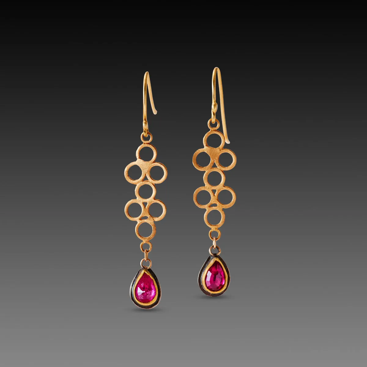 Open Filigree Earrings with Ruby Drops