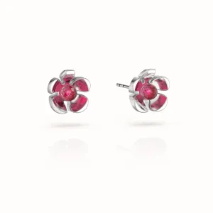 Orchid Garden Small Stud Earrings - Sterling Silver - Ruby