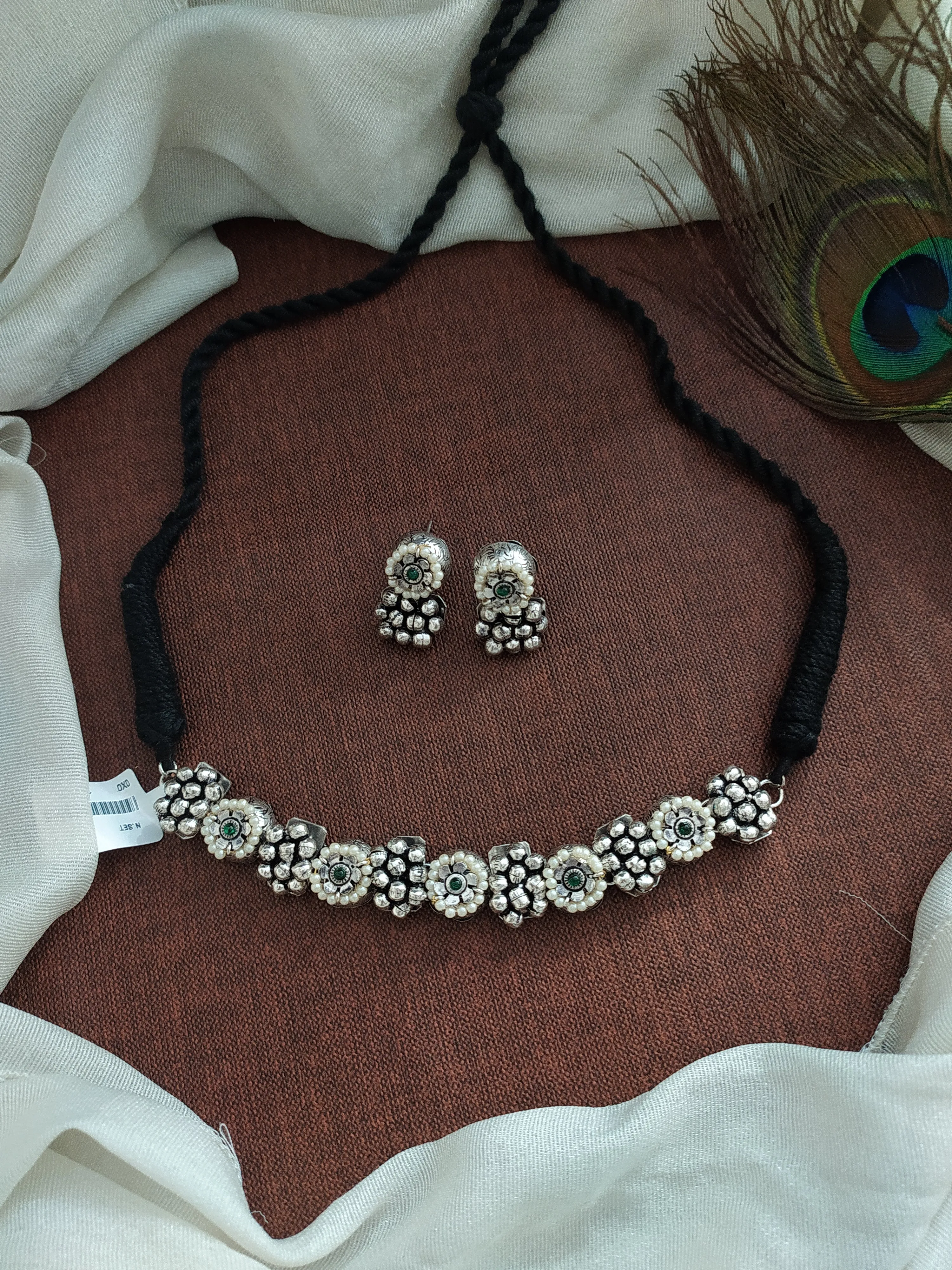 Oxidised Flower Design Jewellery Set for Women and Girls