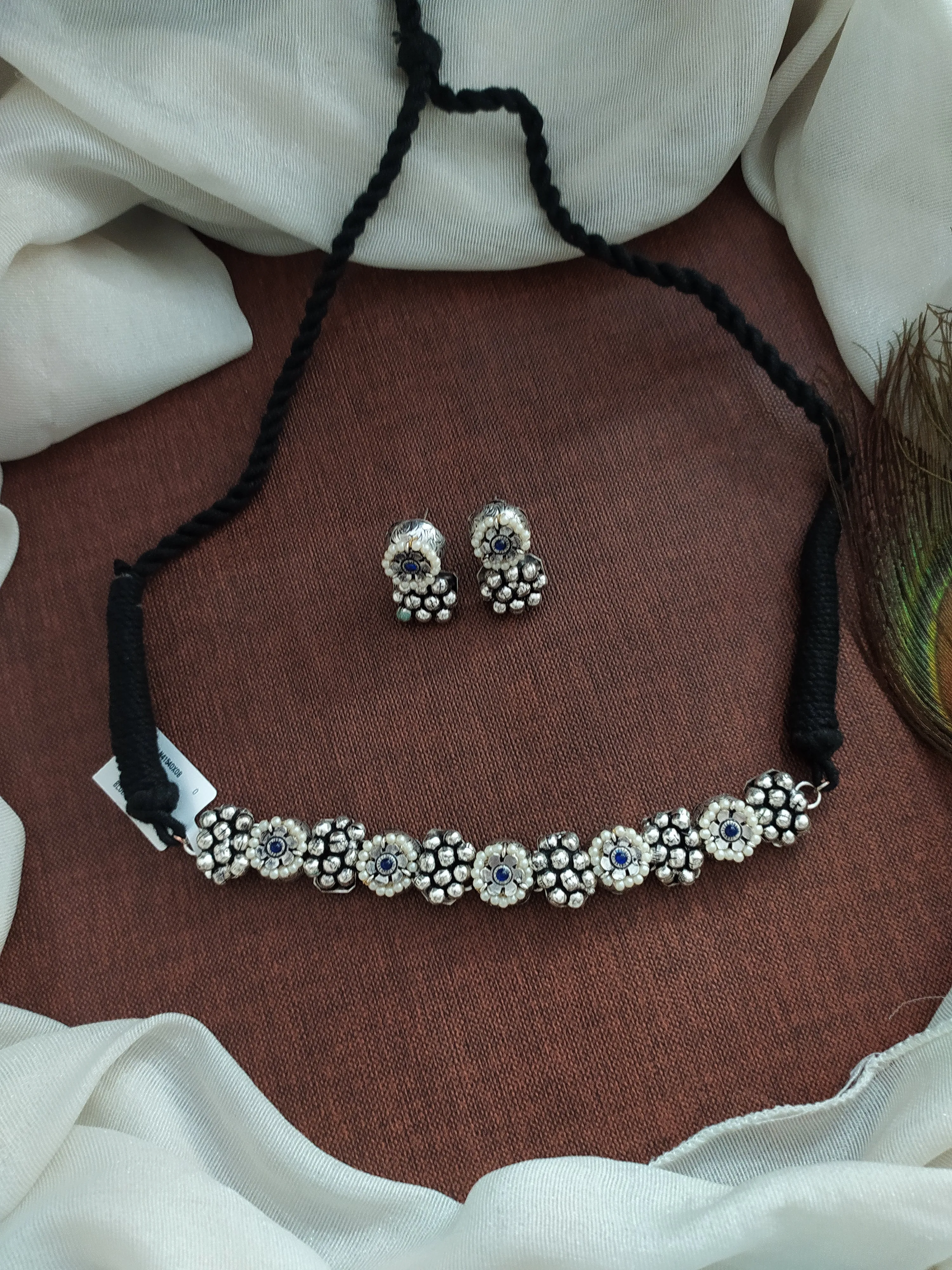 Oxidised Flower Design Jewellery Set for Women and Girls