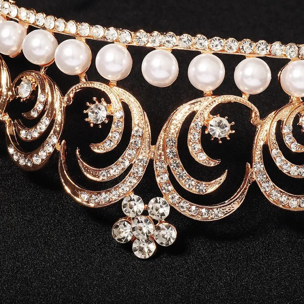 Pearl Crystal Crown Tiara Vintage Style For Women Hair Accessory