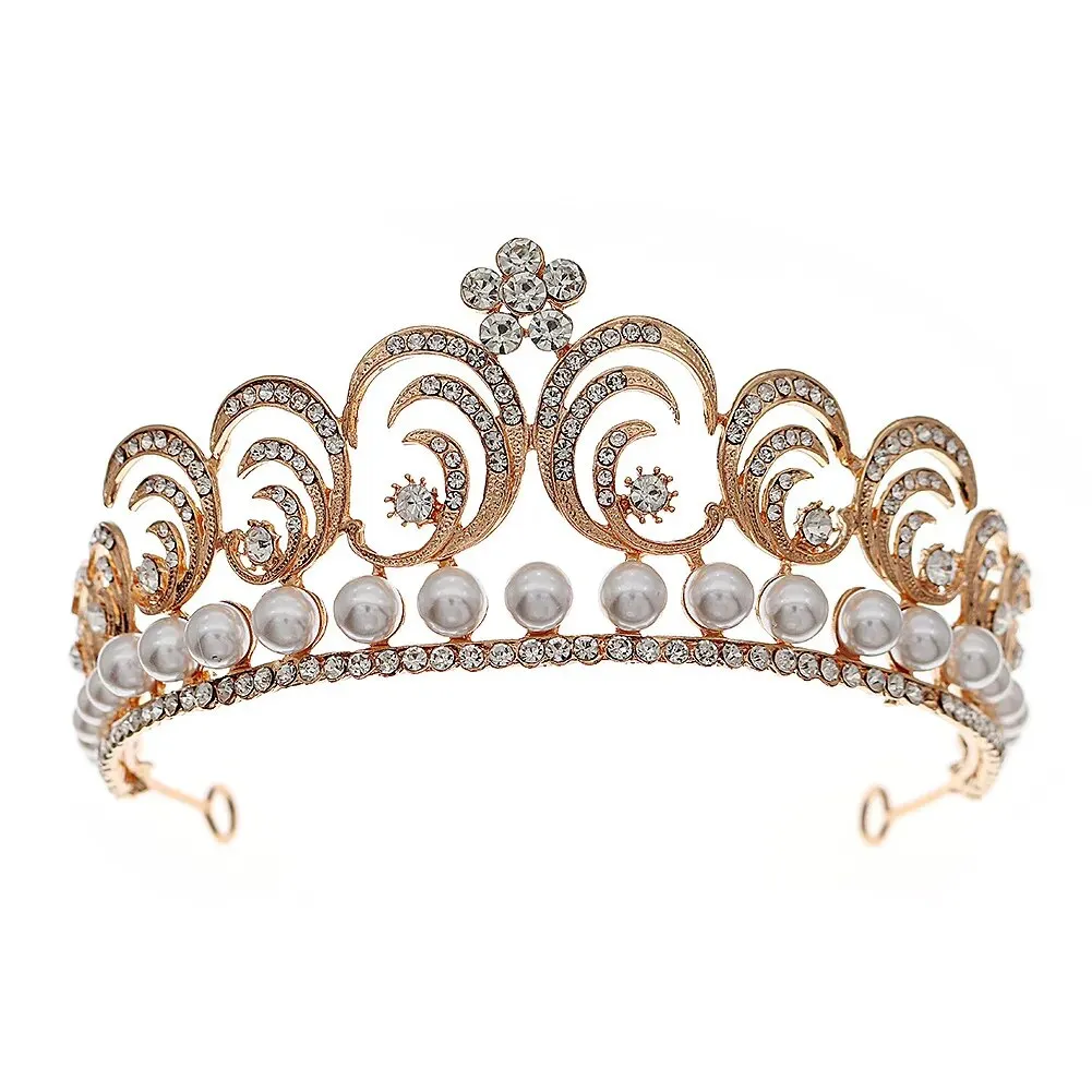 Pearl Crystal Crown Tiara Vintage Style For Women Hair Accessory