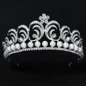 Pearl Crystal Crown Tiara Vintage Style For Women Hair Accessory