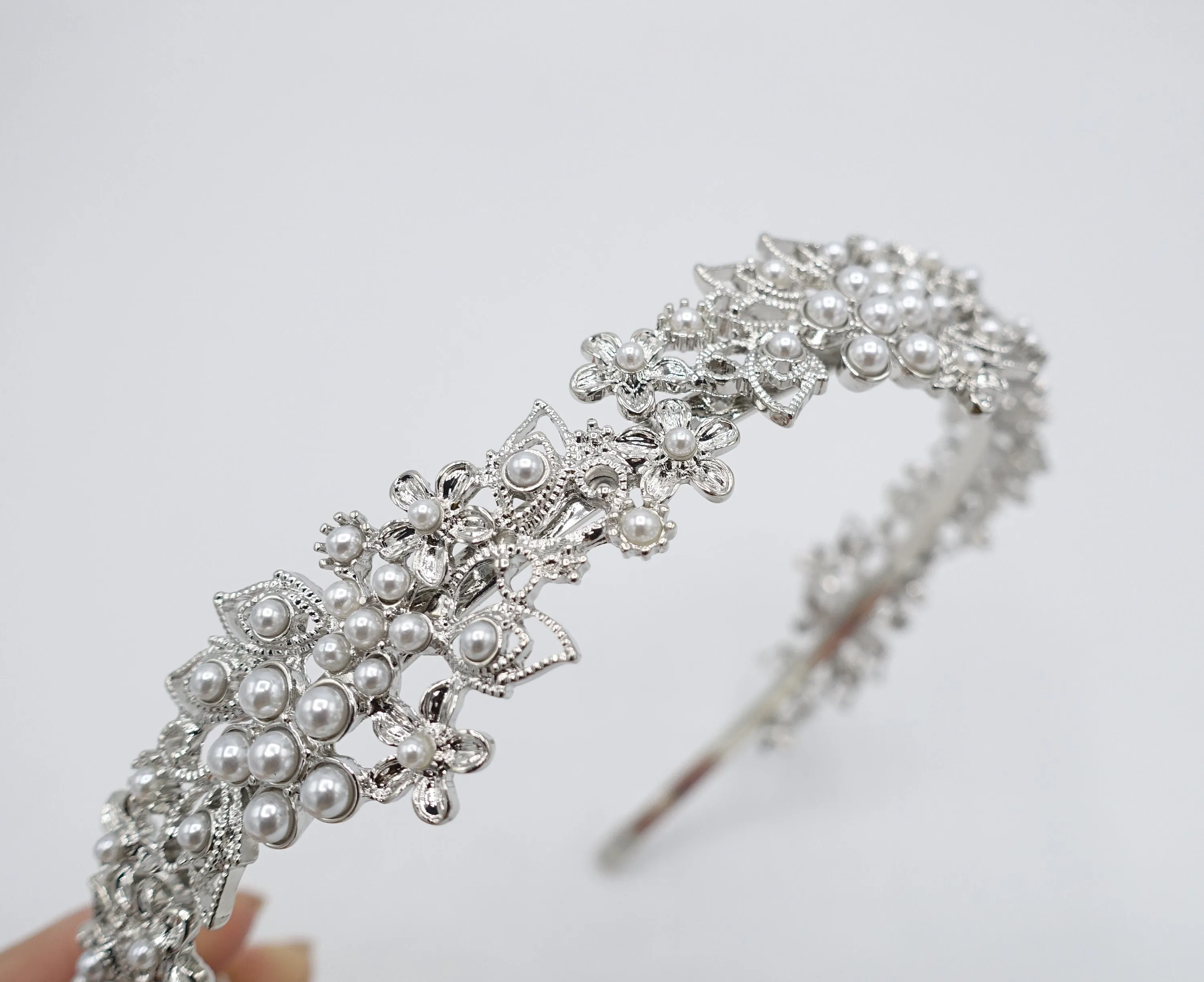 pearl petal metal thin headband flower event hair accessory for women