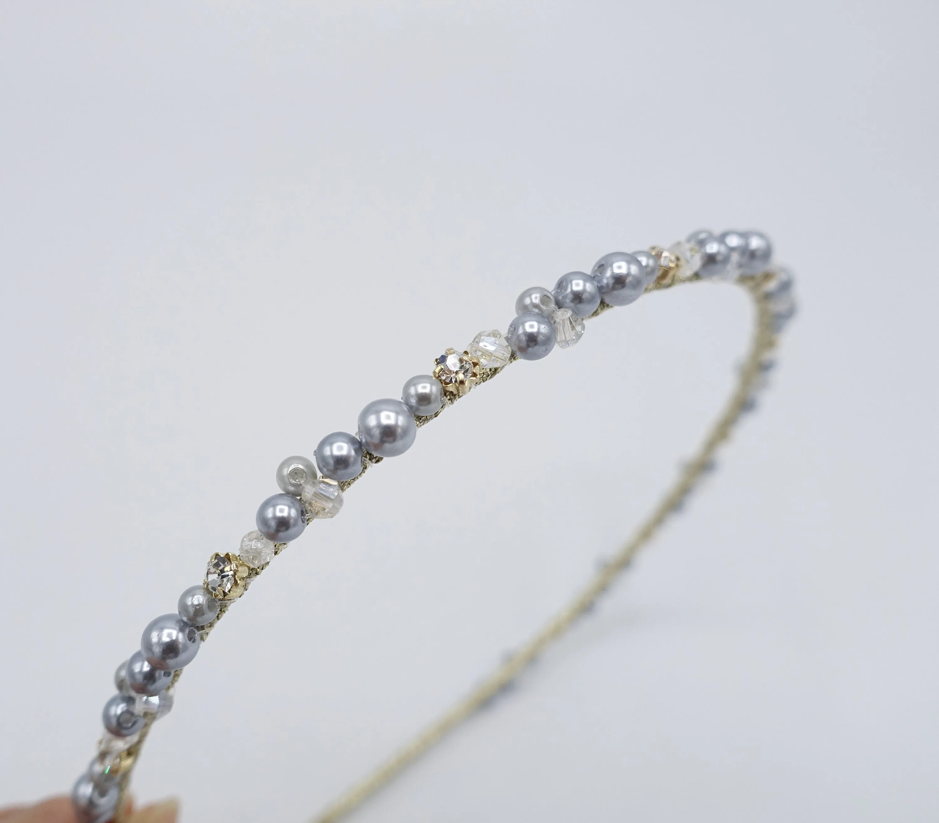 pearl thin headband, crystal beaded headband for women