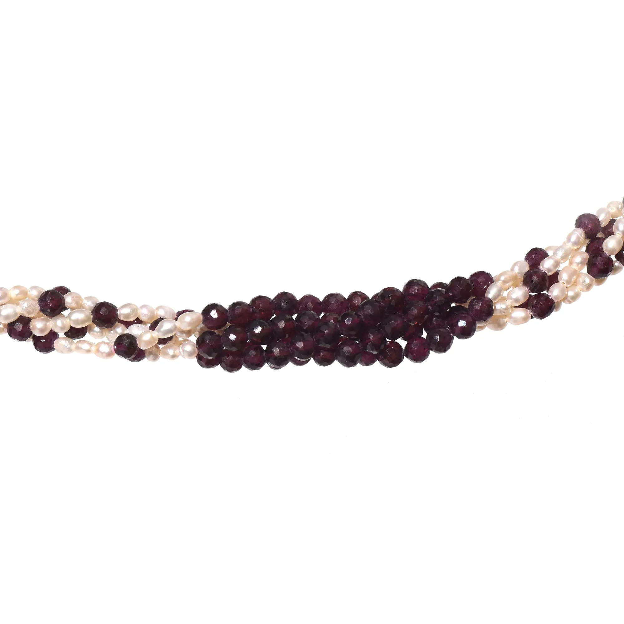 Pearl with Garnet Gemstone Beaded Silver Necklace