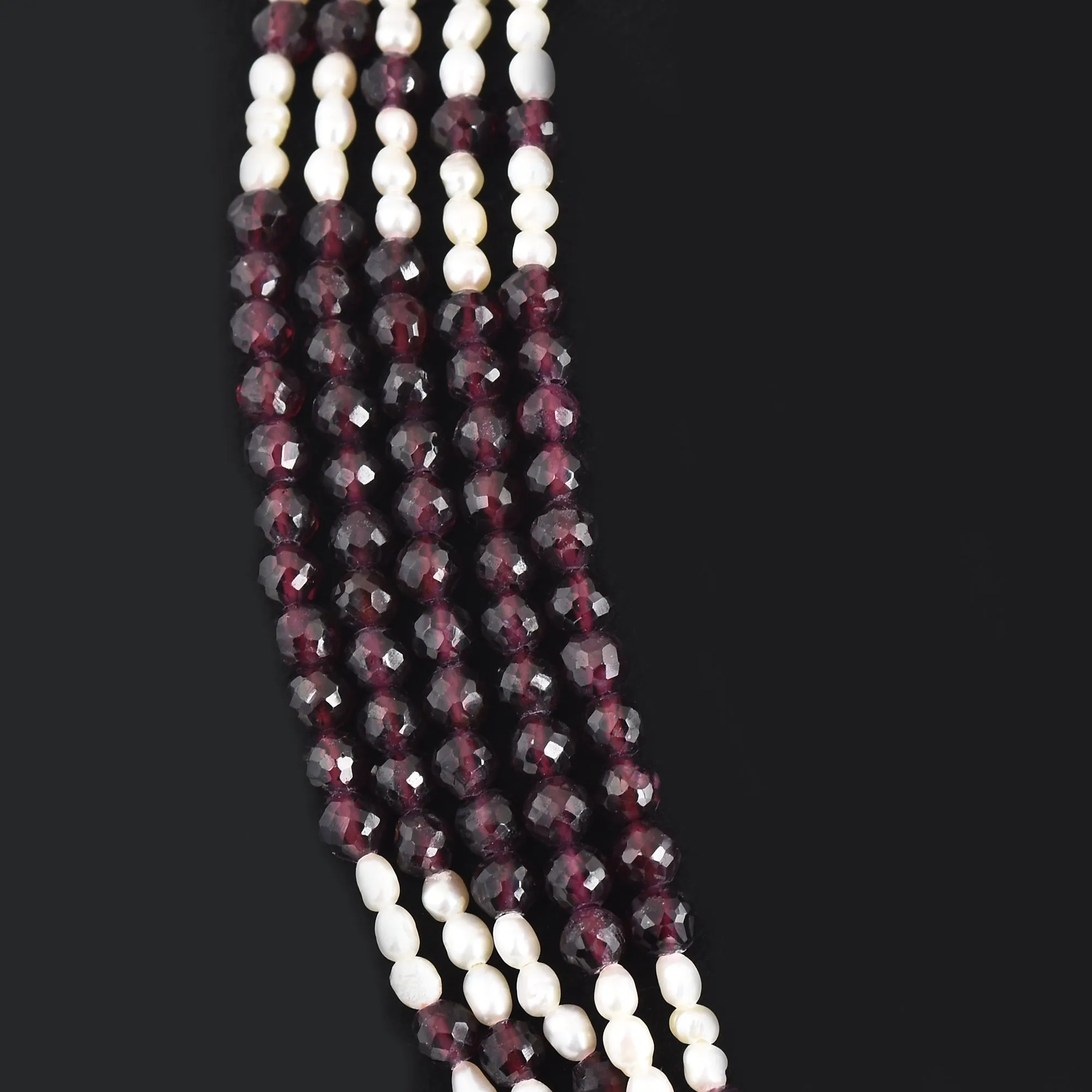 Pearl with Garnet Gemstone Beaded Silver Necklace