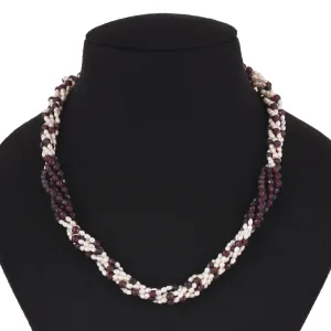 Pearl with Garnet Gemstone Beaded Silver Necklace