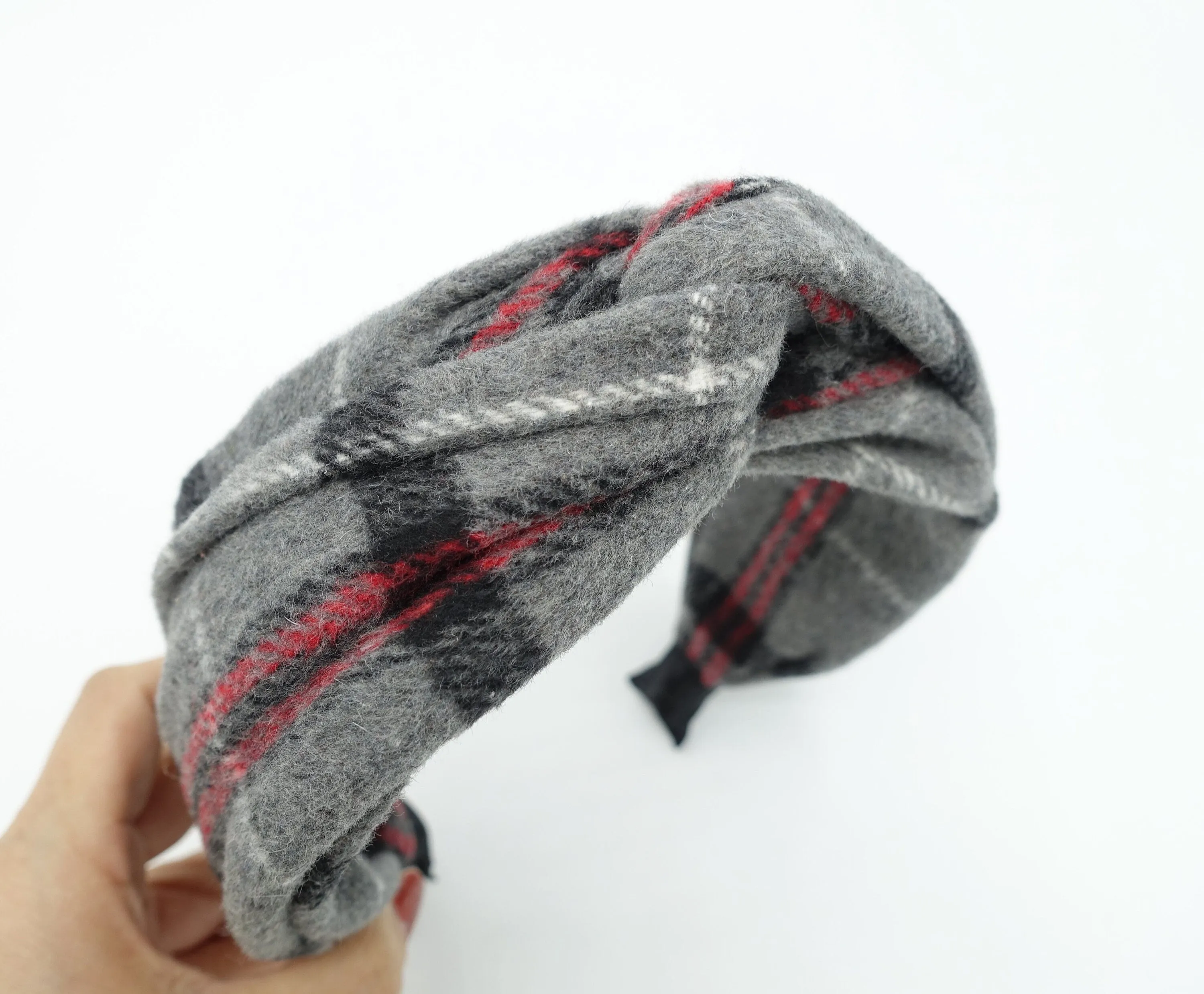 plaid check woolen headband cross twist hairband Fall Winter hair accessory for women