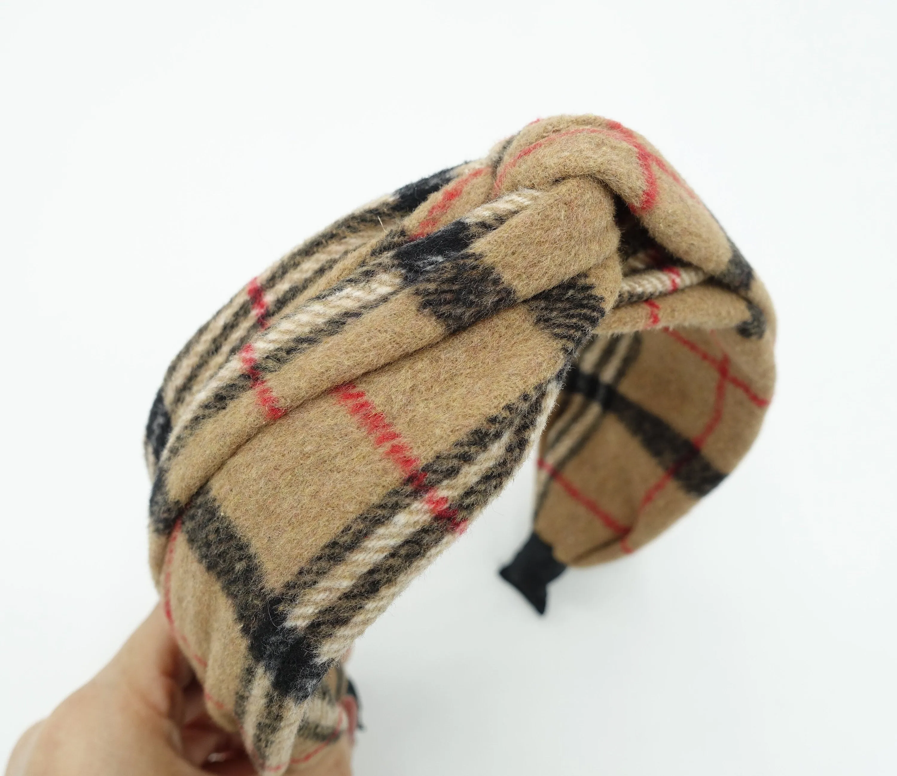 plaid check woolen headband cross twist hairband Fall Winter hair accessory for women