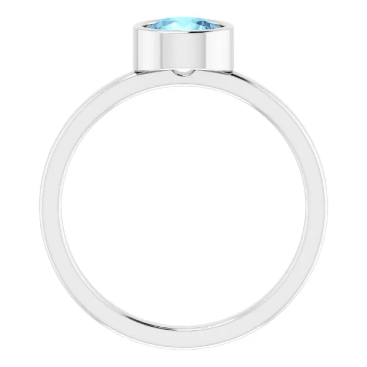 Platinum 6 mm Natural Aquamarine Ring