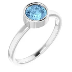 Platinum 6 mm Natural Aquamarine Ring