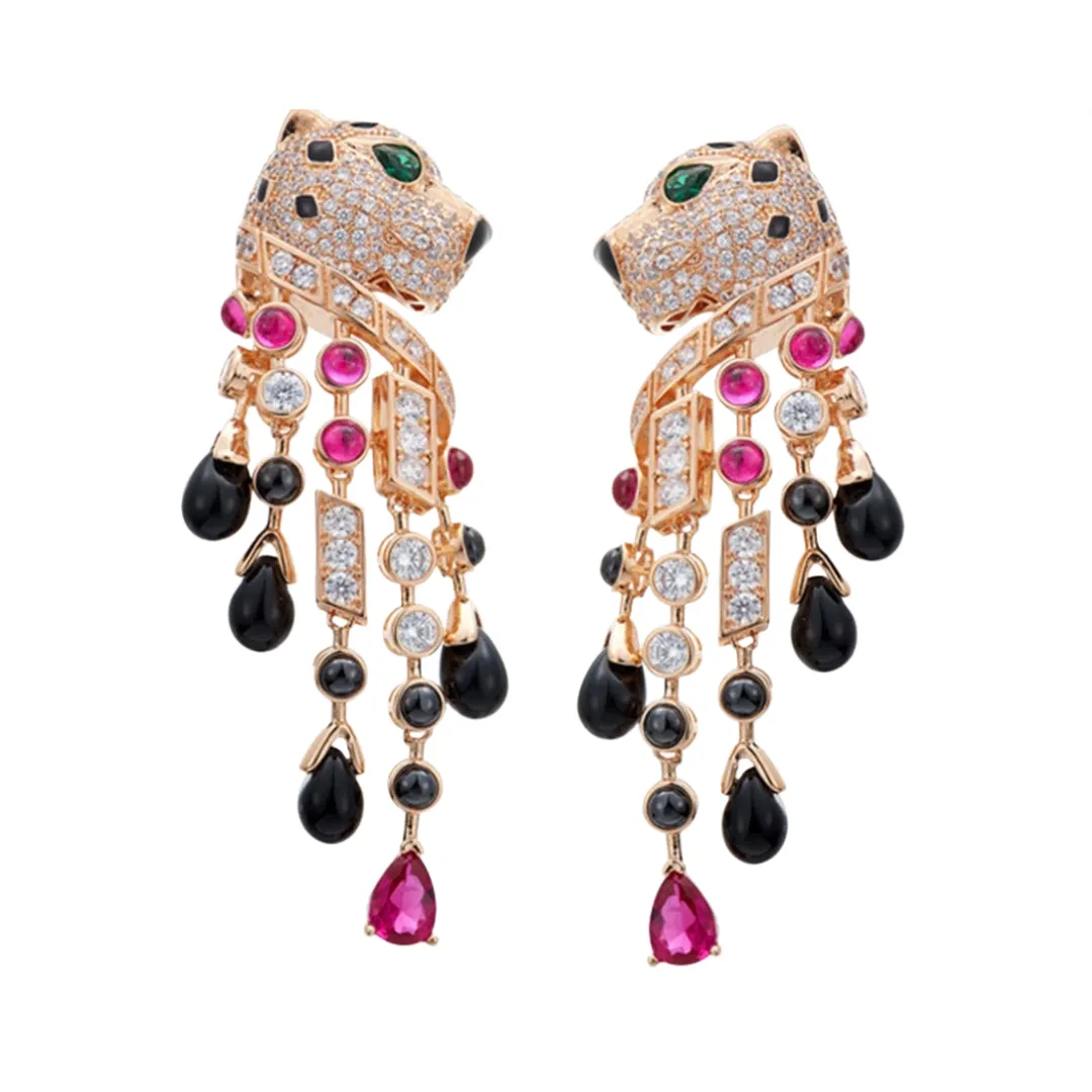 Pre Order:  Panther Rhinestone Tassel Dangle Earrings