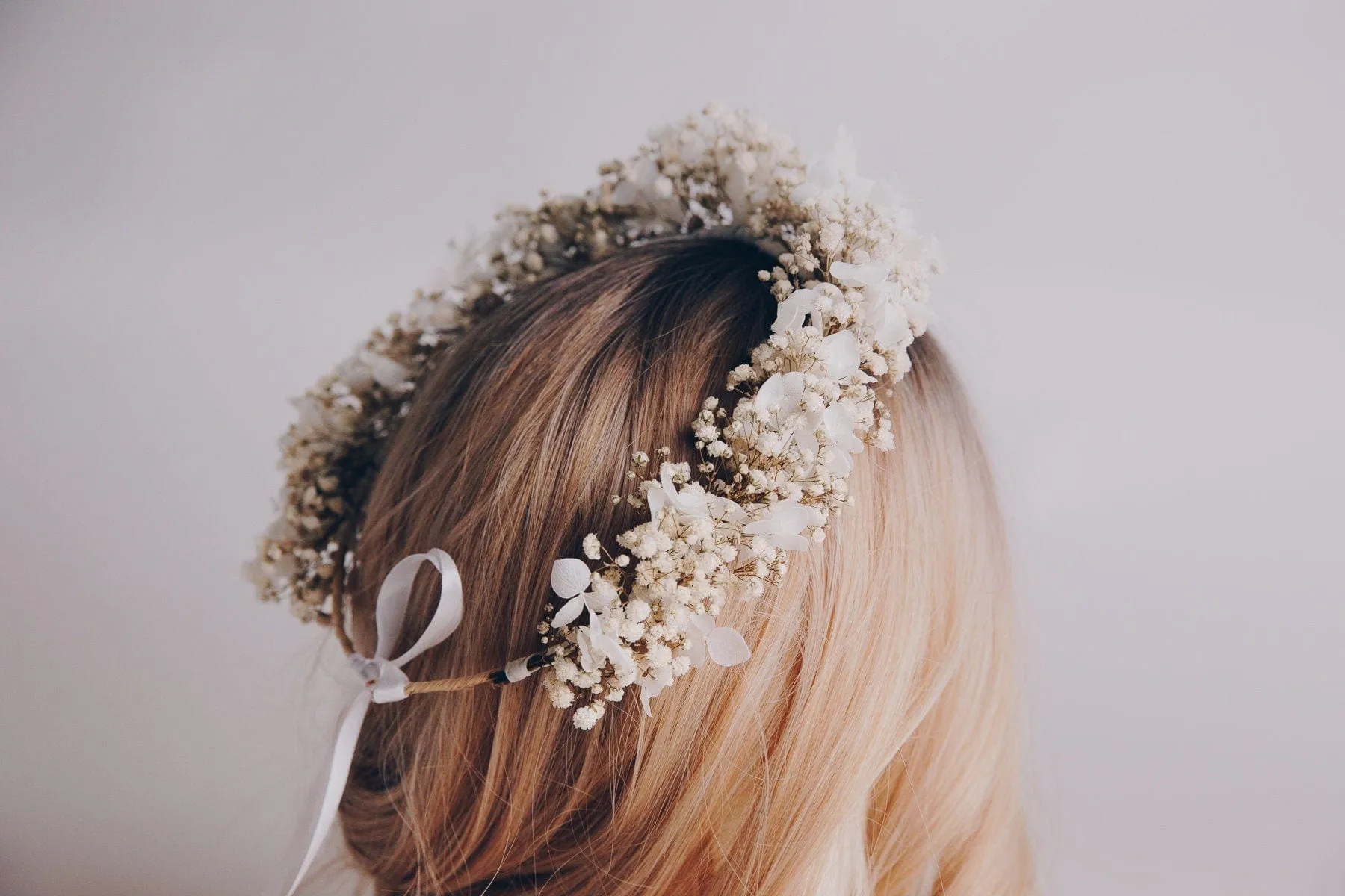 Preserved White Gypsophila & Hydrangea Bridal Boho Crown / Wedding Crown