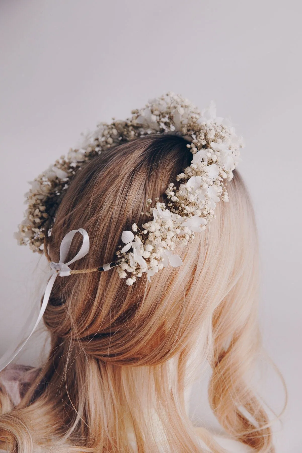 Preserved White Gypsophila & Hydrangea Bridal Boho Crown / Wedding Crown