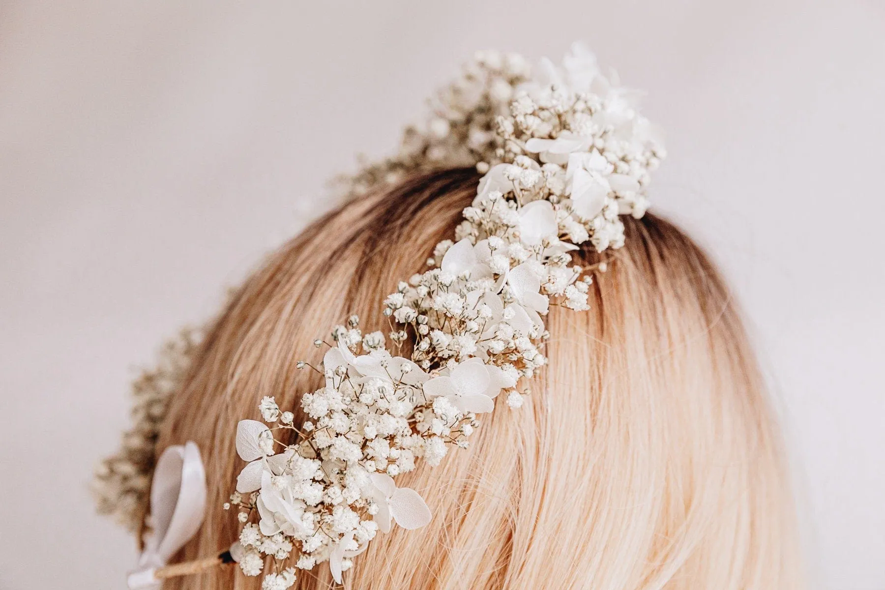 Preserved White Gypsophila & Hydrangea Bridal Boho Crown / Wedding Crown