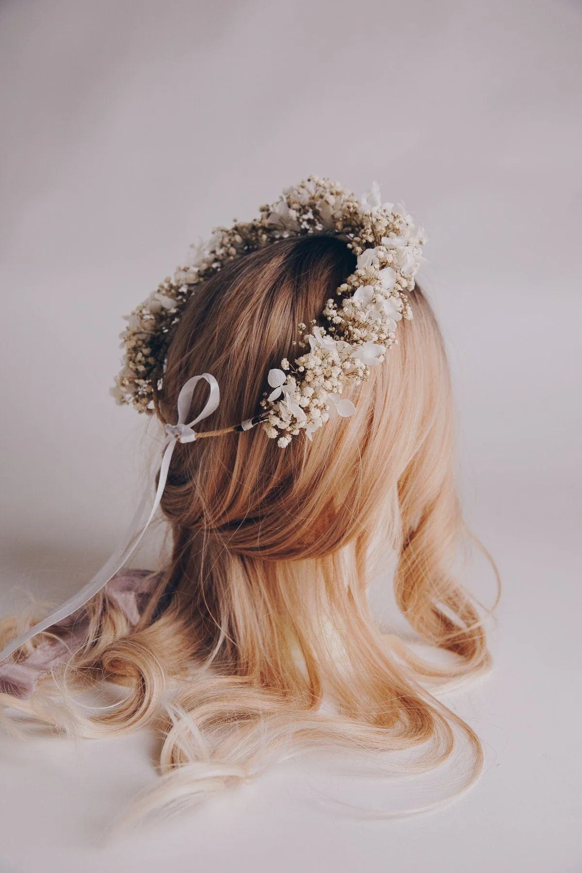 Preserved White Gypsophila & Hydrangea Bridal Boho Crown / Wedding Crown