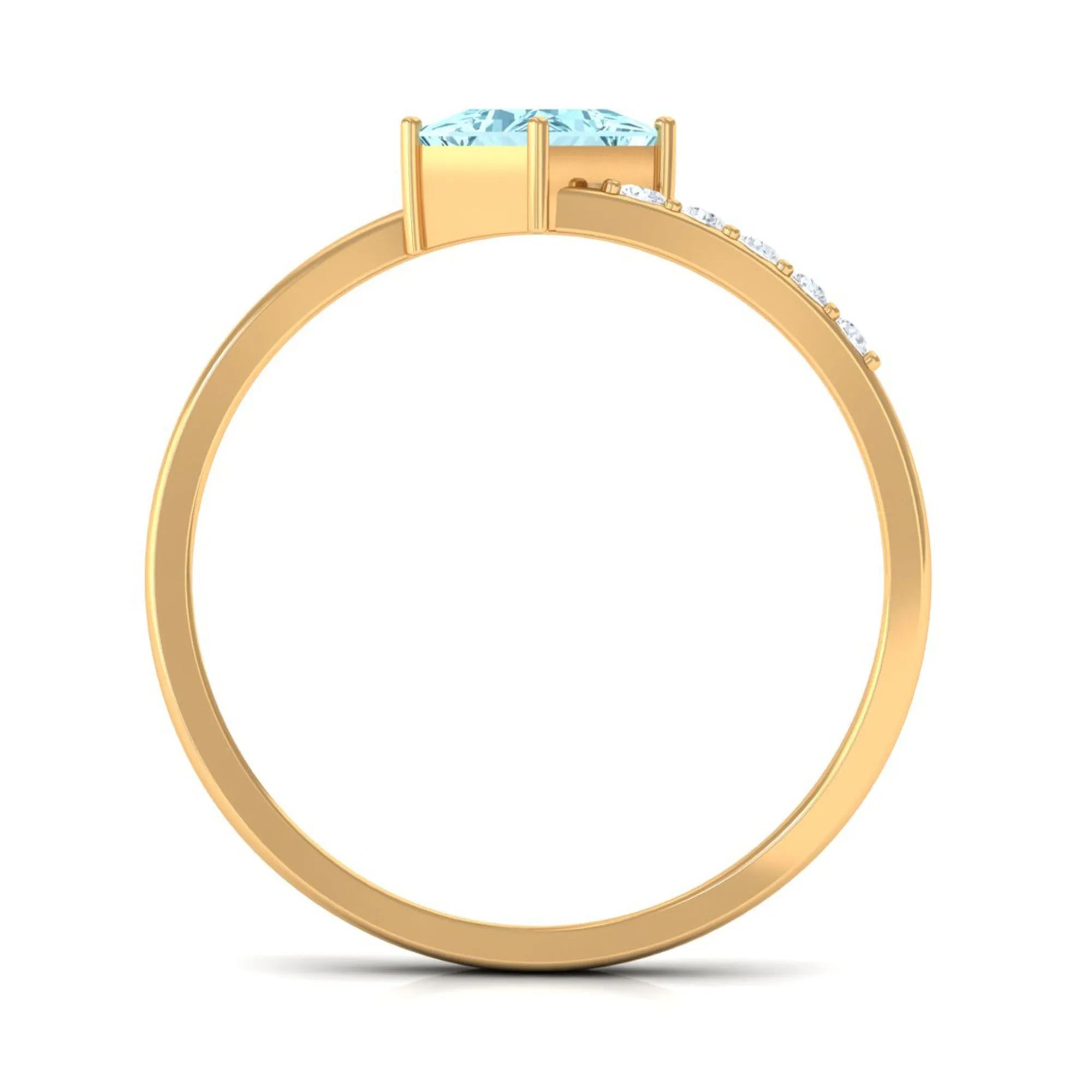 Princess Cut Aquamarine Bypass Solitaire Ring with Diamond