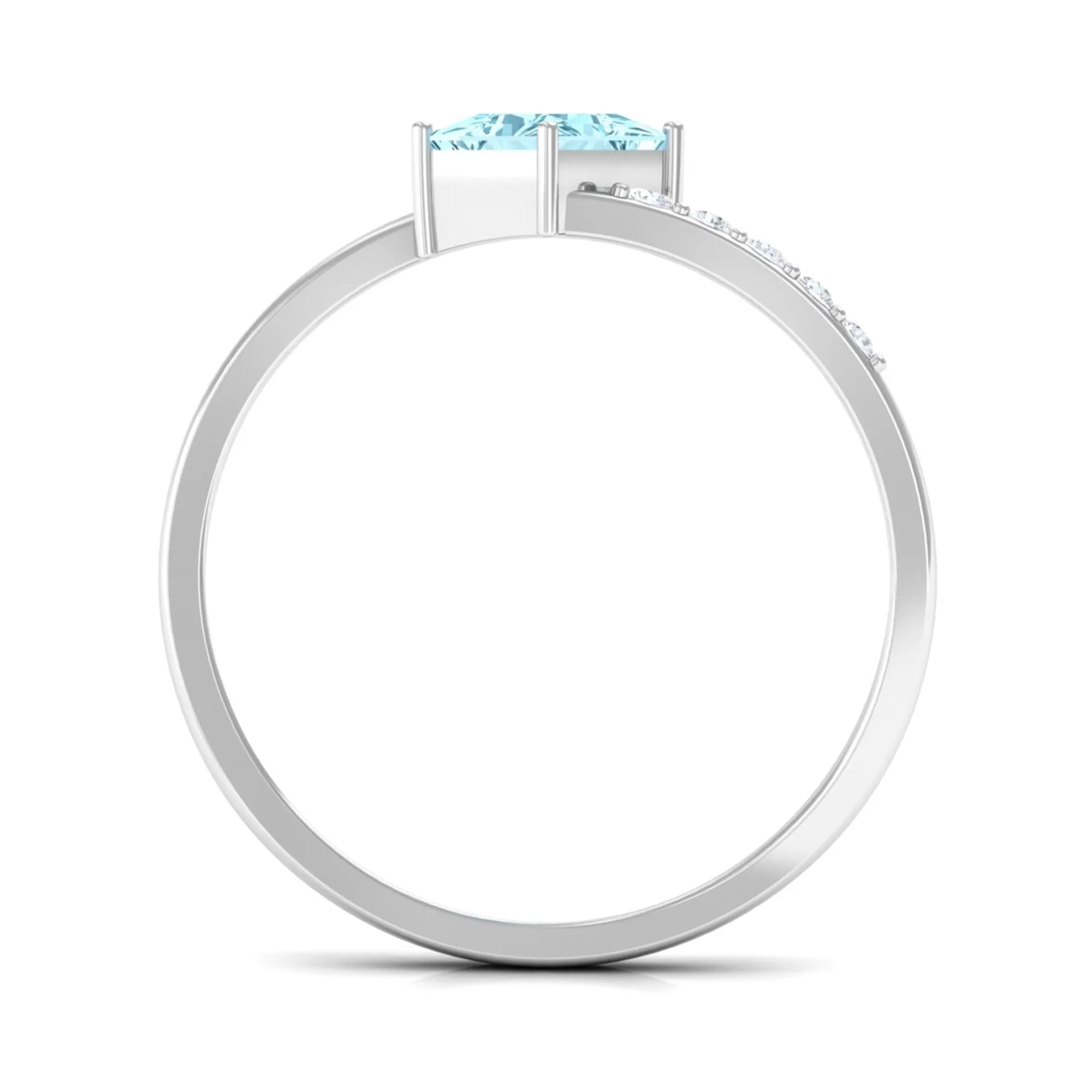 Princess Cut Aquamarine Bypass Solitaire Ring with Diamond