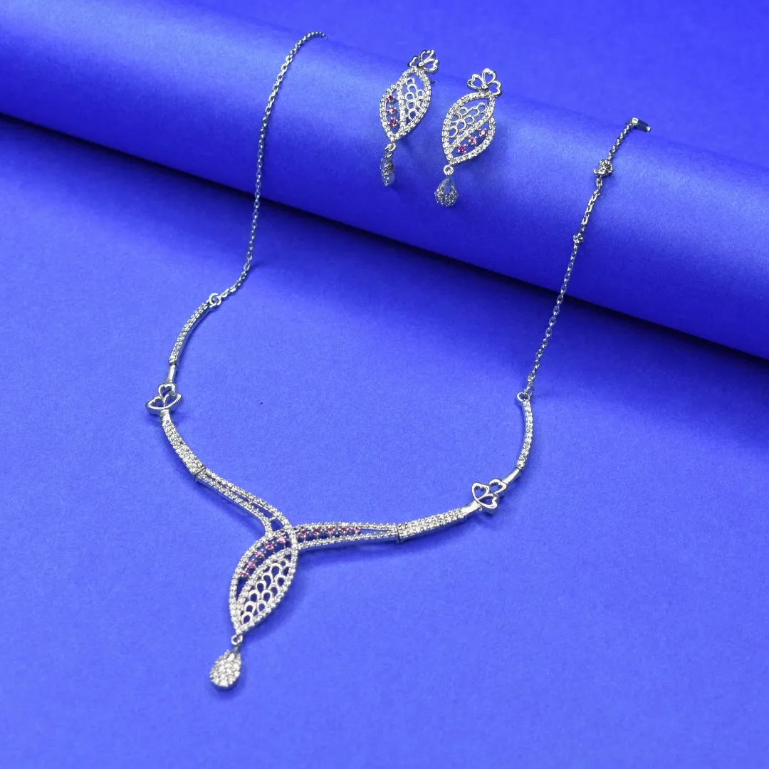 "Dazzling Elegance: 92.5 Silver Zircon Necklace Set for a Timeless Sparkle"