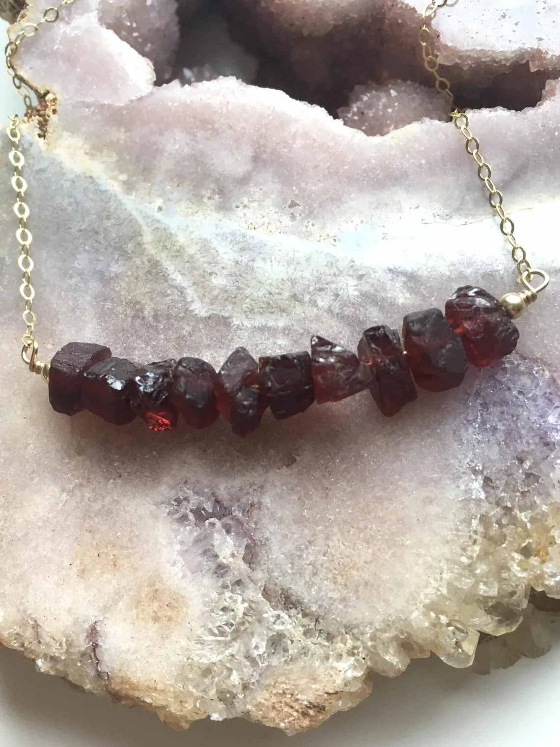 Raw Garnet Bar  Necklace On 14k Gold Filled or Sterling Silver Chain