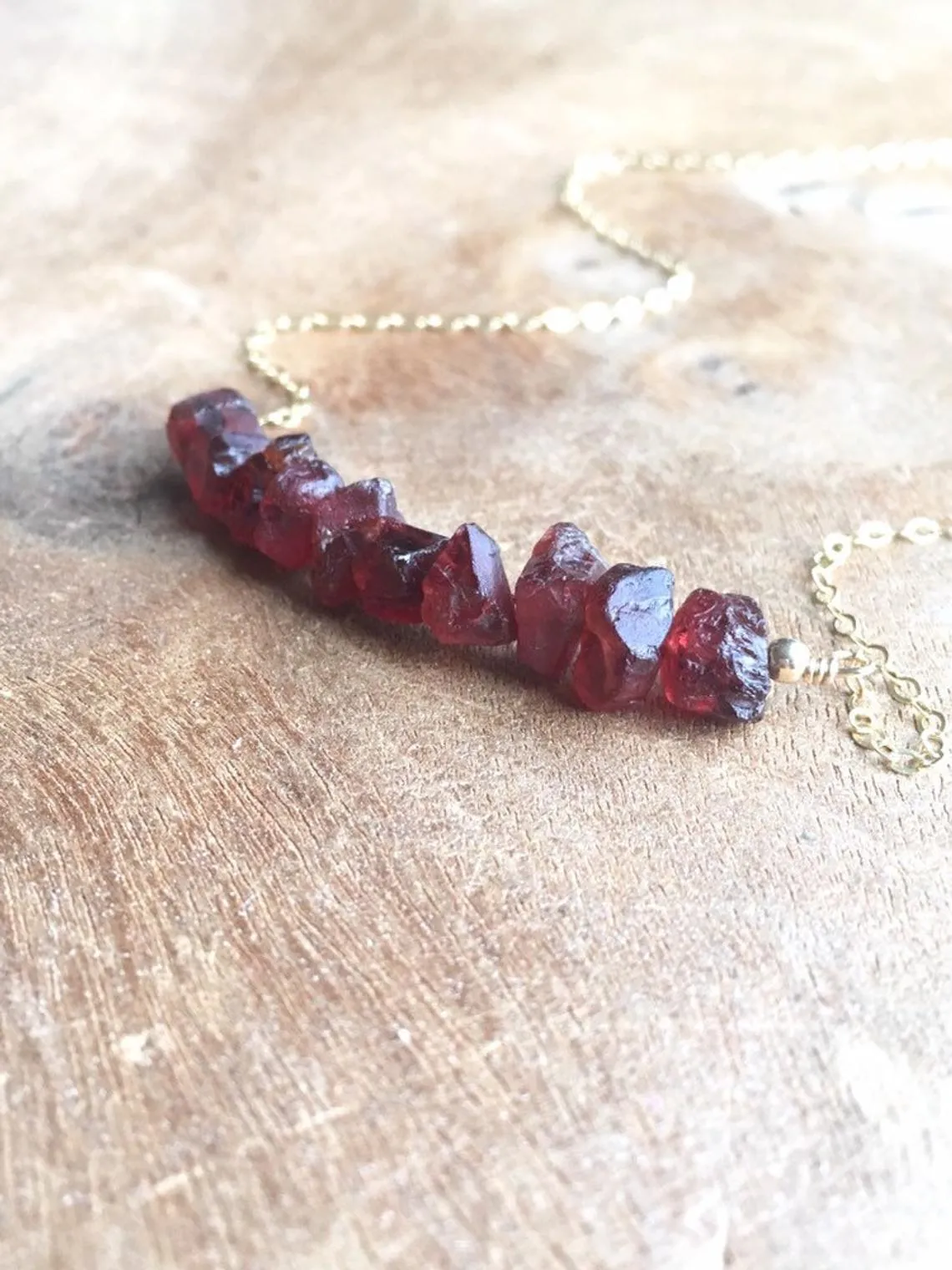 Raw Garnet Bar  Necklace On 14k Gold Filled or Sterling Silver Chain