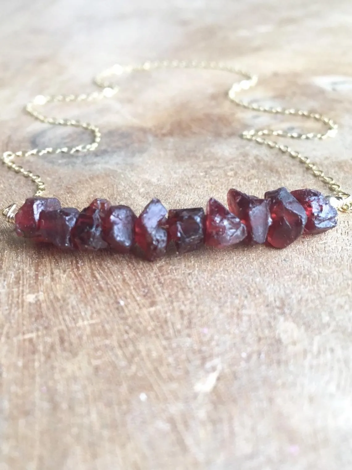 Raw Garnet Bar  Necklace On 14k Gold Filled or Sterling Silver Chain