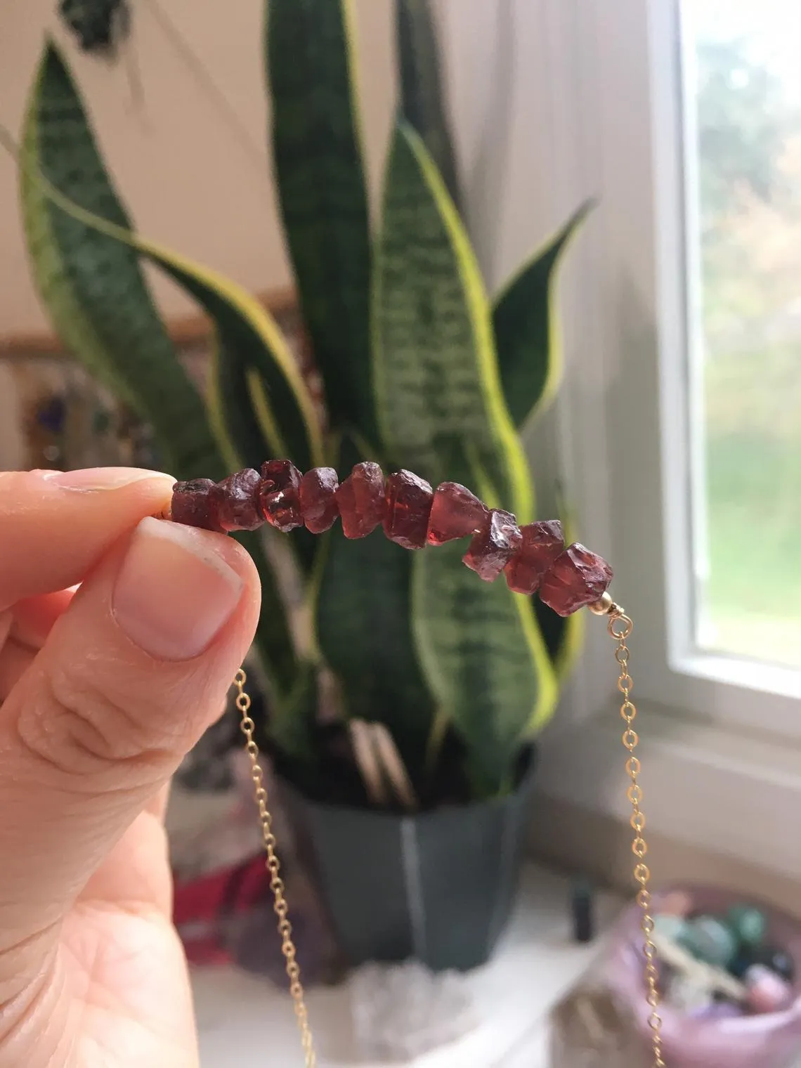 Raw Garnet Bar  Necklace On 14k Gold Filled or Sterling Silver Chain