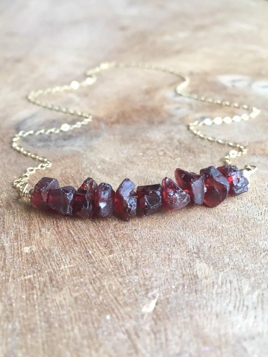 Raw Garnet Bar  Necklace On 14k Gold Filled or Sterling Silver Chain