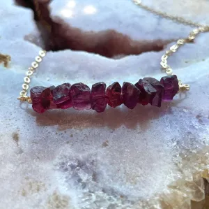 Raw Garnet Bar  Necklace On 14k Gold Filled or Sterling Silver Chain