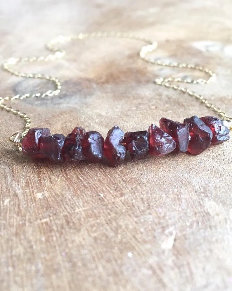 Raw Garnet Bar  Necklace On 14k Gold Filled or Sterling Silver Chain