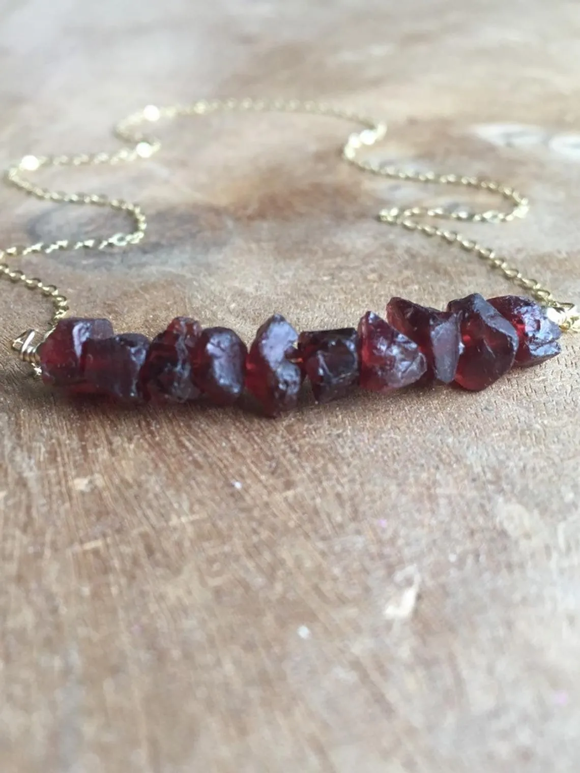 Raw Garnet Bar  Necklace On 14k Gold Filled or Sterling Silver Chain