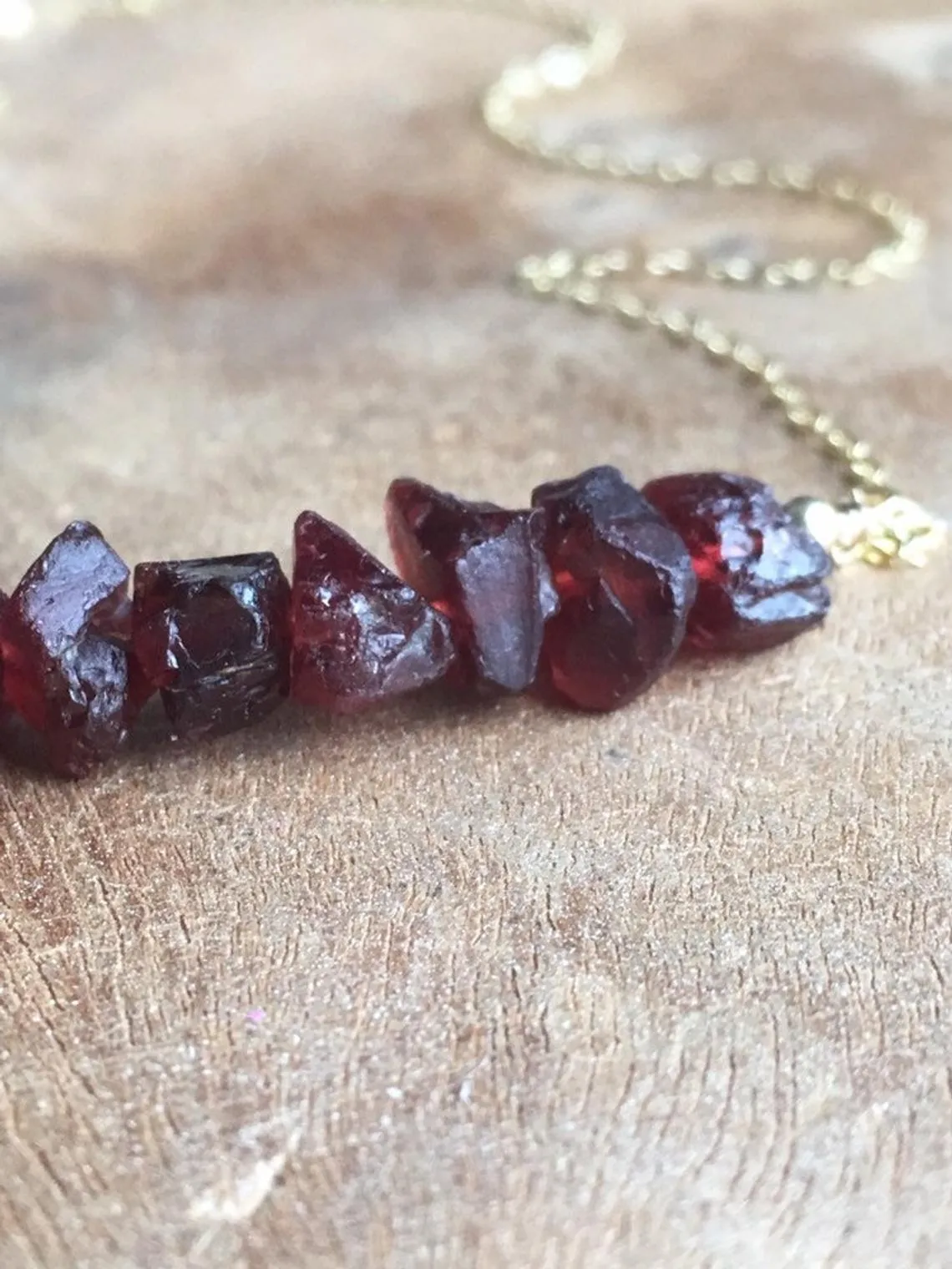 Raw Garnet Bar  Necklace On 14k Gold Filled or Sterling Silver Chain