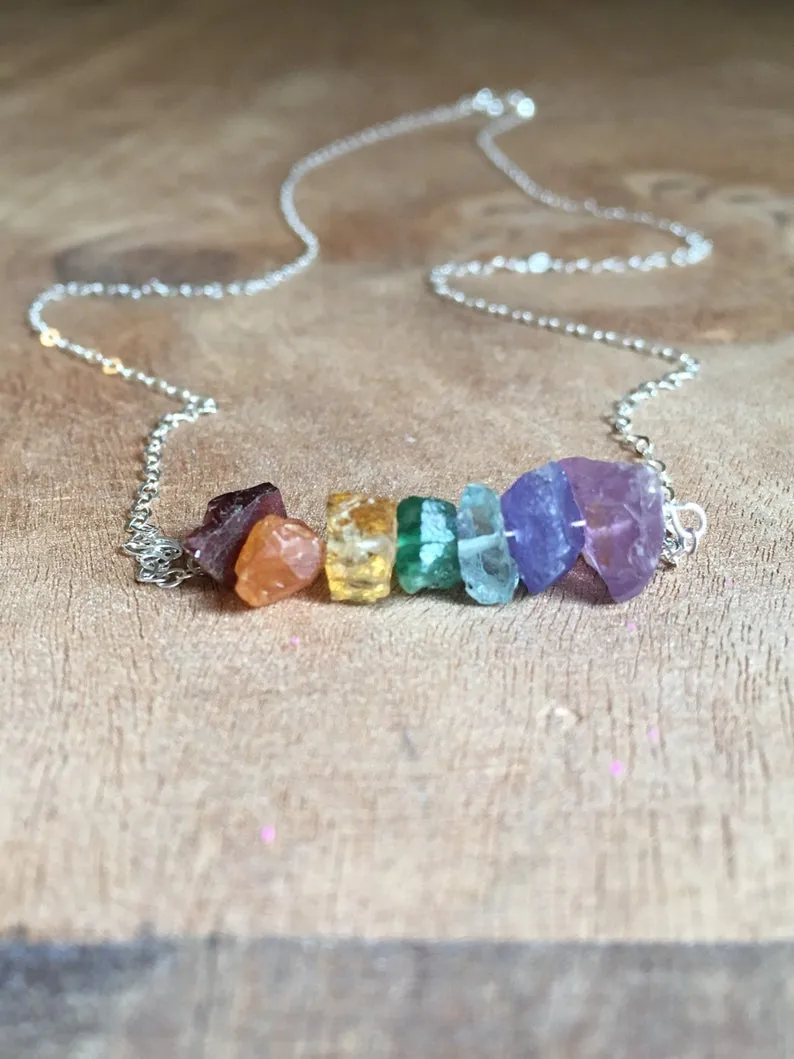 Raw Genuine Chakra Crystal Necklace Gemstone Jewelry Gift  Silver or Gold