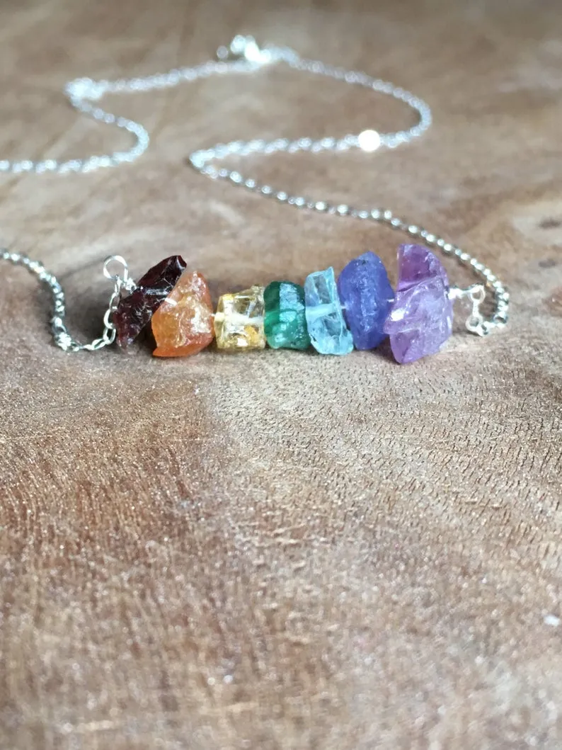 Raw Genuine Chakra Crystal Necklace Gemstone Jewelry Gift  Silver or Gold