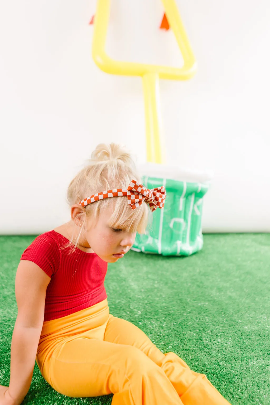 Red Checkered Bow Headband for  Girls