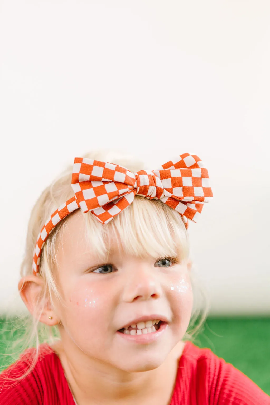 Red Checkered Bow Headband for  Girls