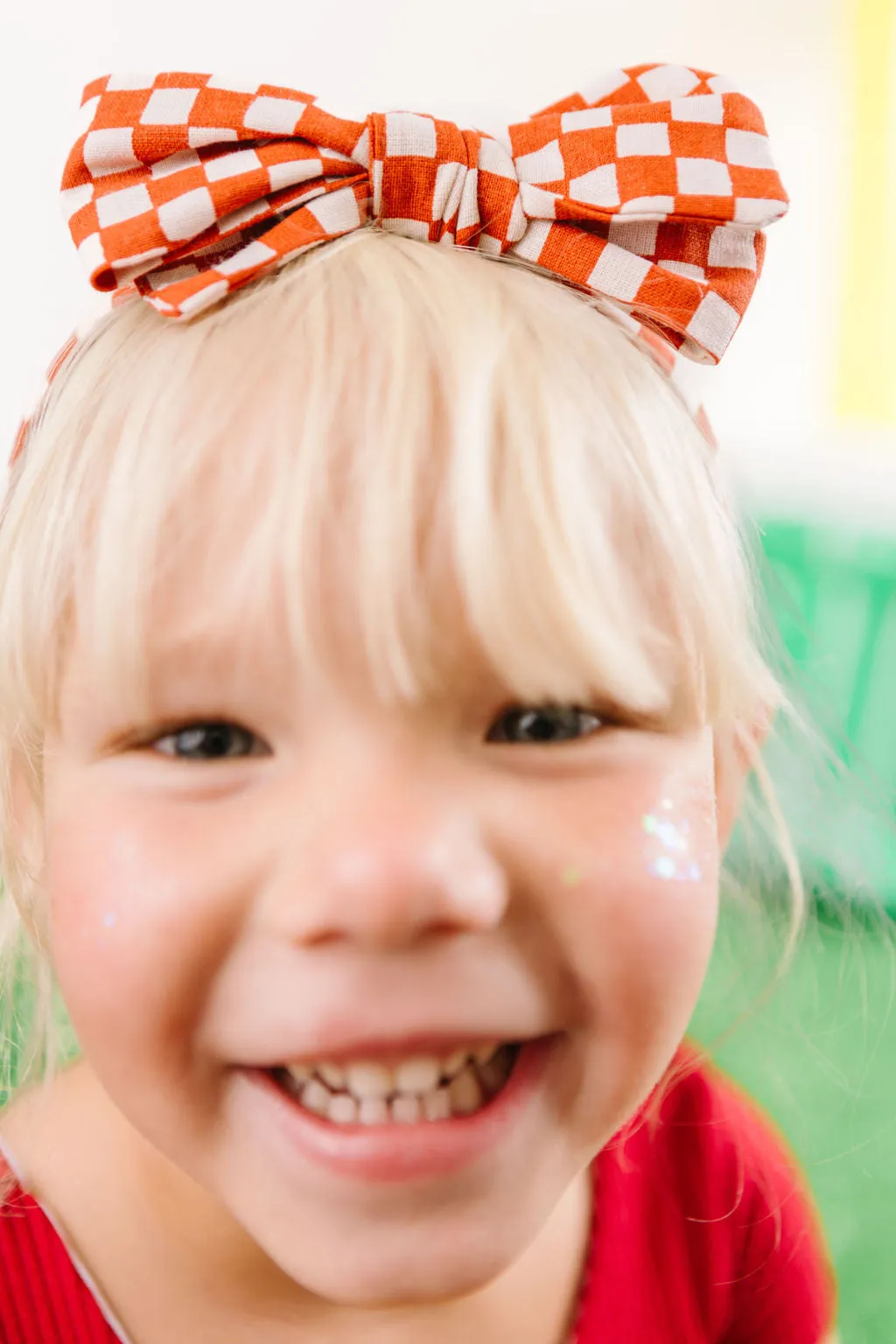 Red Checkered Bow Headband for  Girls