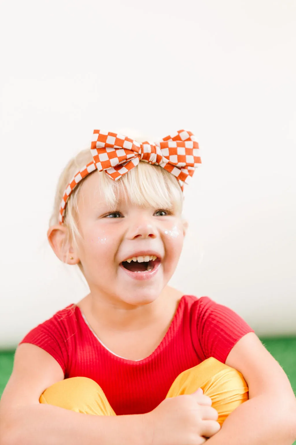 Red Checkered Bow Headband for  Girls