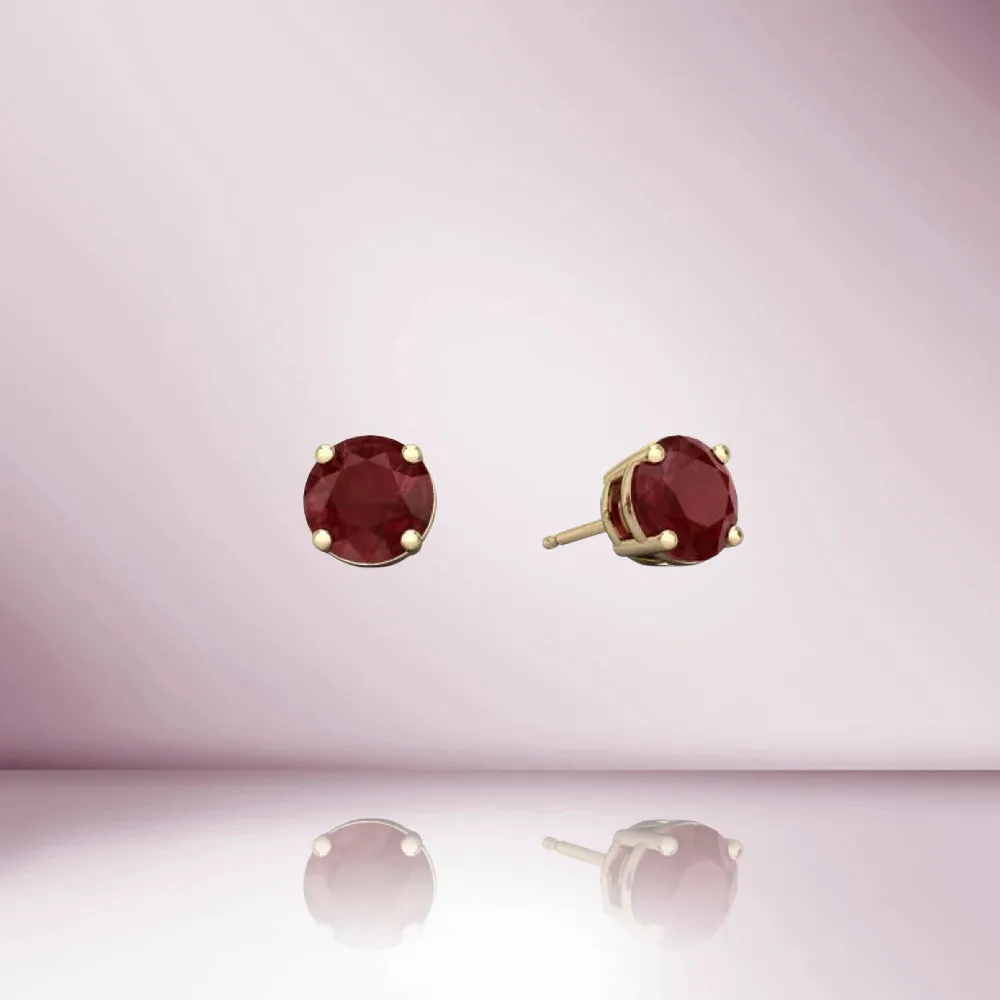 Red Ruby Round Shape Studs Earrings (2.00 ct.) in 14K Gold