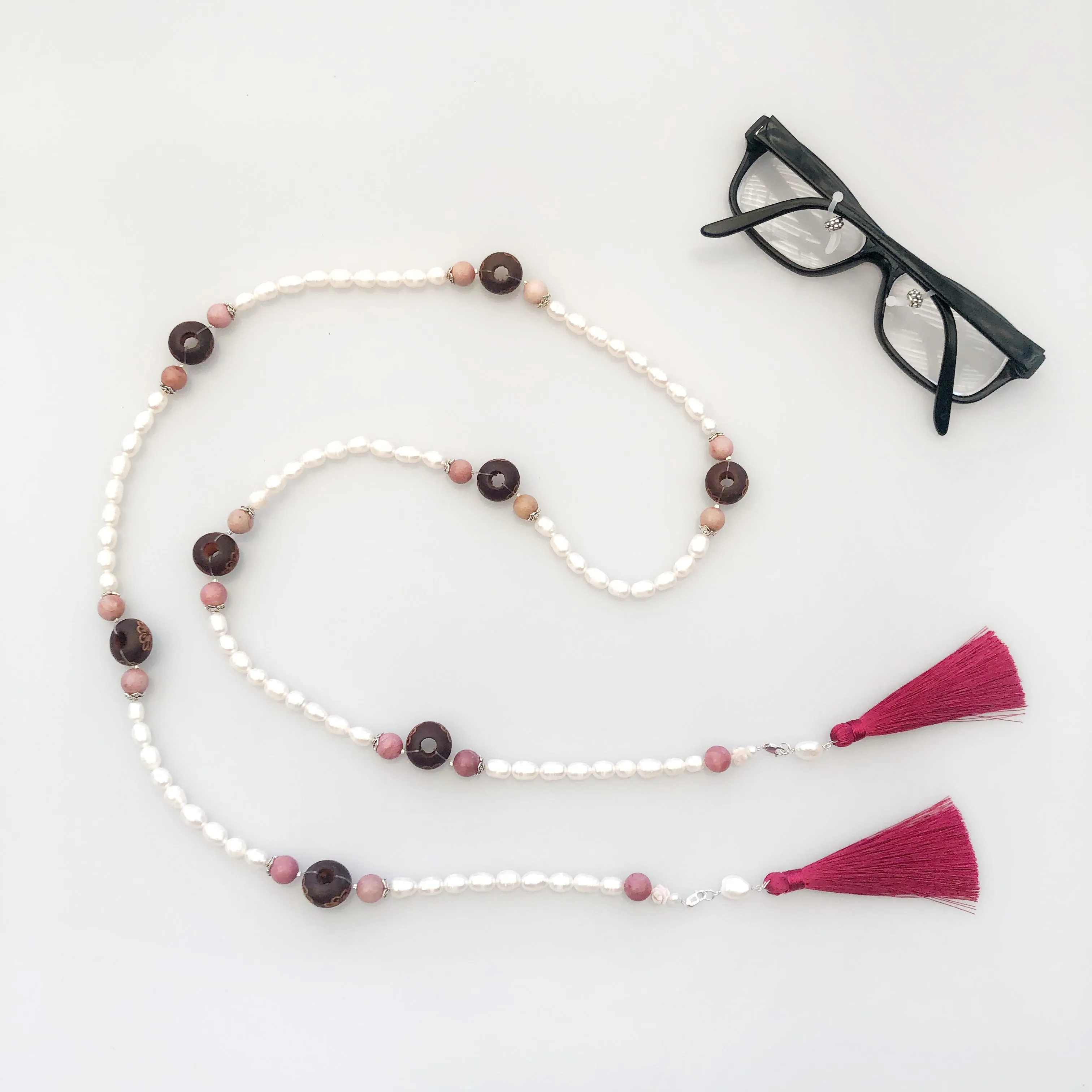 Return to Origin Beaded Wood and Pearl Necklace