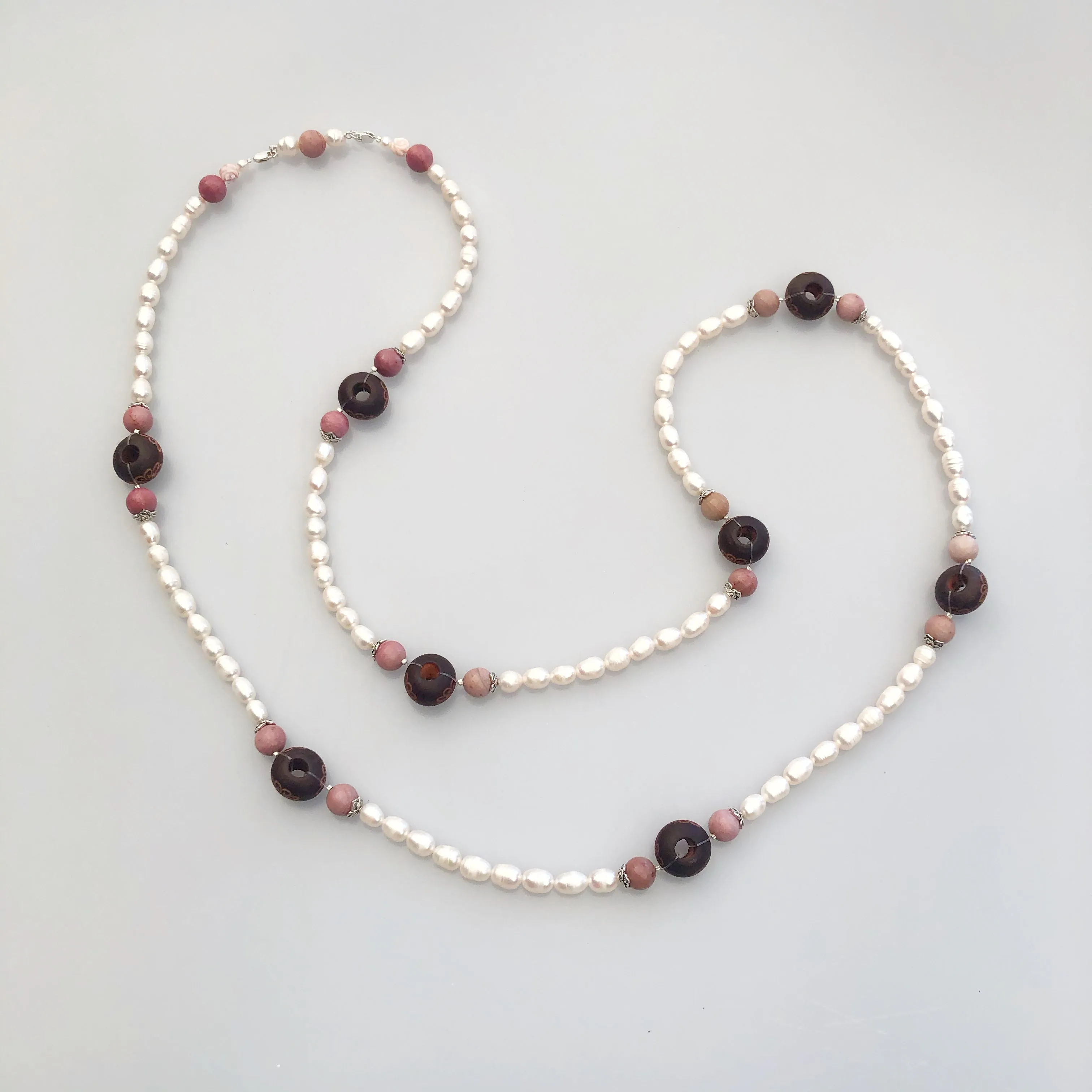 Return to Origin Beaded Wood and Pearl Necklace