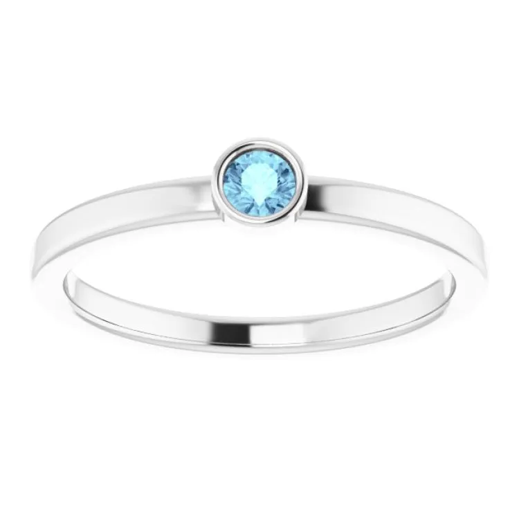 Rhodium-Plated Sterling Silver 3 mm Natural Aquamarine Ring