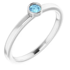 Rhodium-Plated Sterling Silver 3 mm Natural Aquamarine Ring