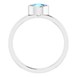 Rhodium-Plated Sterling Silver 6 mm Imitation Aquamarine Ring