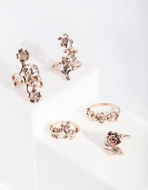 Rose Gold Flower Ring 5 Pack