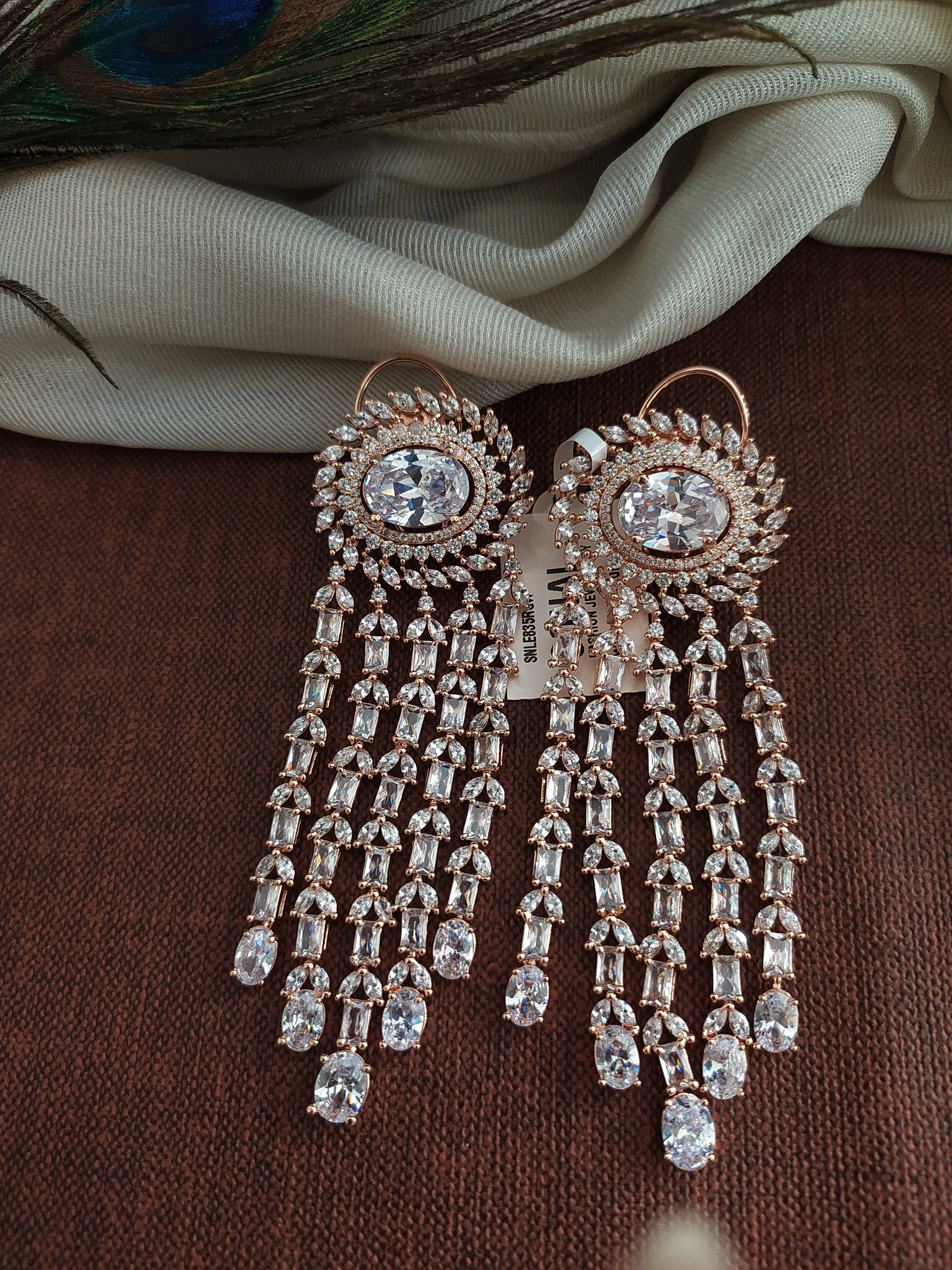 Rose Gold-Plated Stone-Studded Drop Earrings