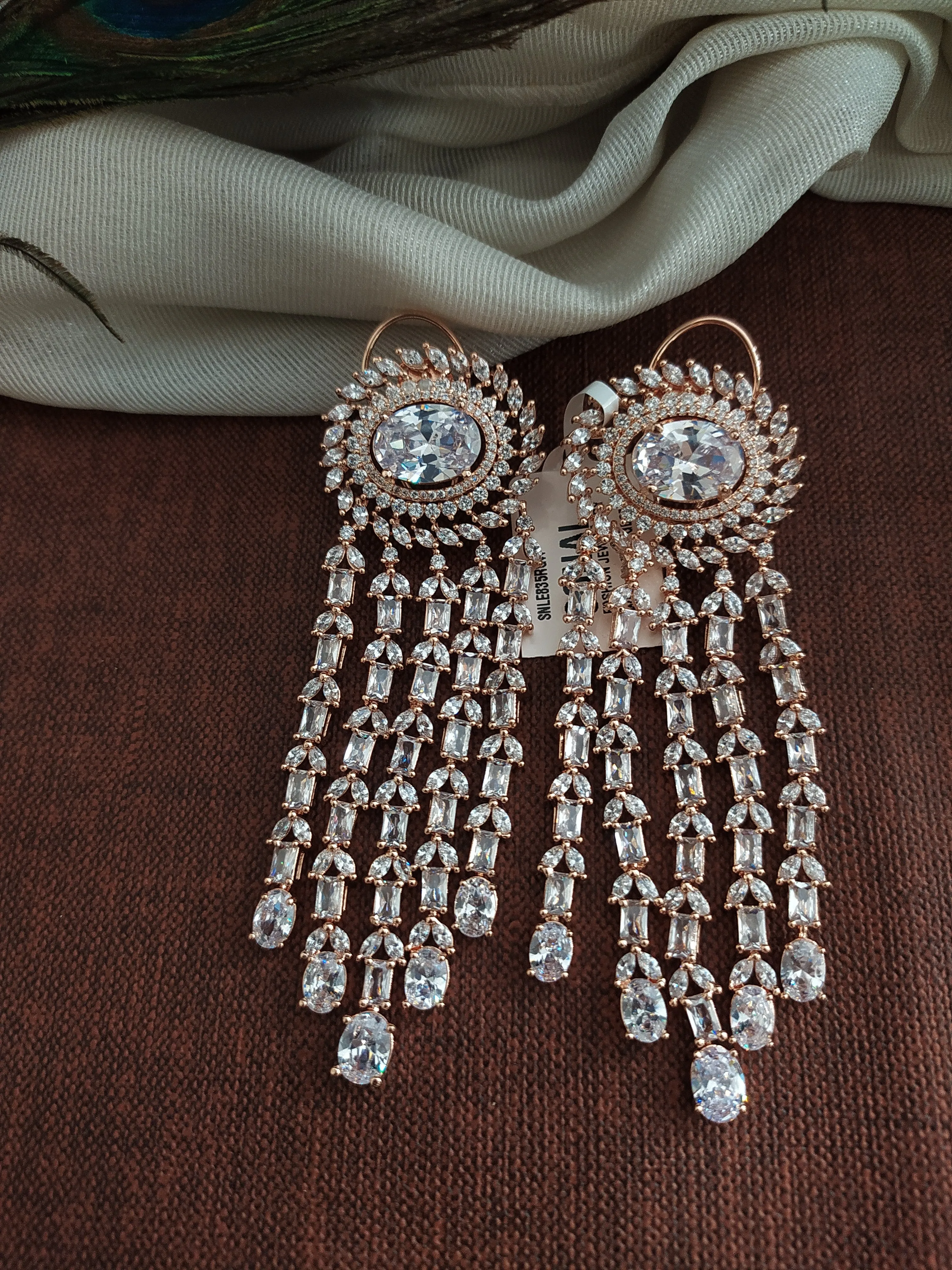 Rose Gold-Plated Stone-Studded Drop Earrings