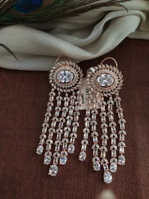 Rose Gold-Plated Stone-Studded Drop Earrings