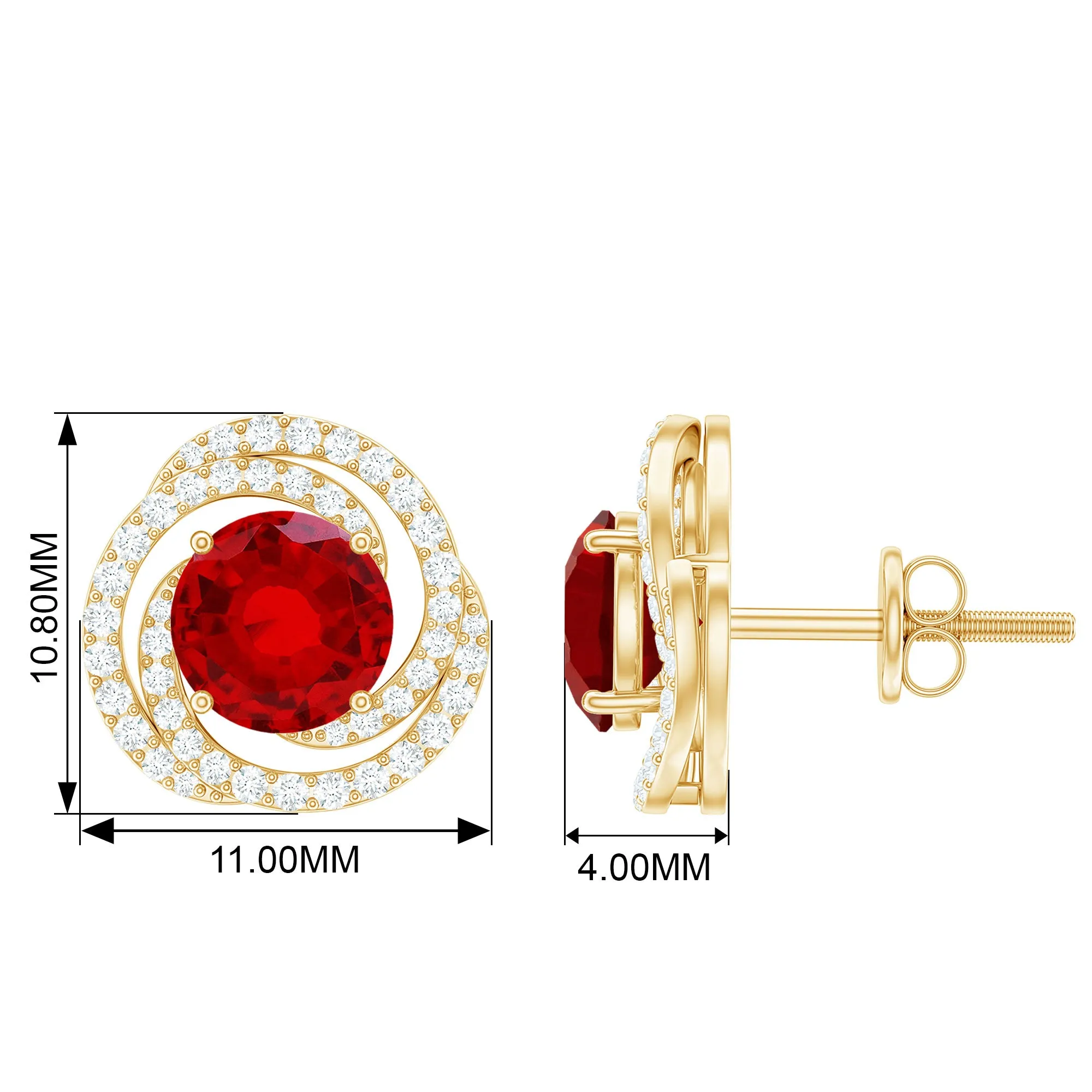 Round Created Ruby Braided Halo Stud Earrings with Diamond